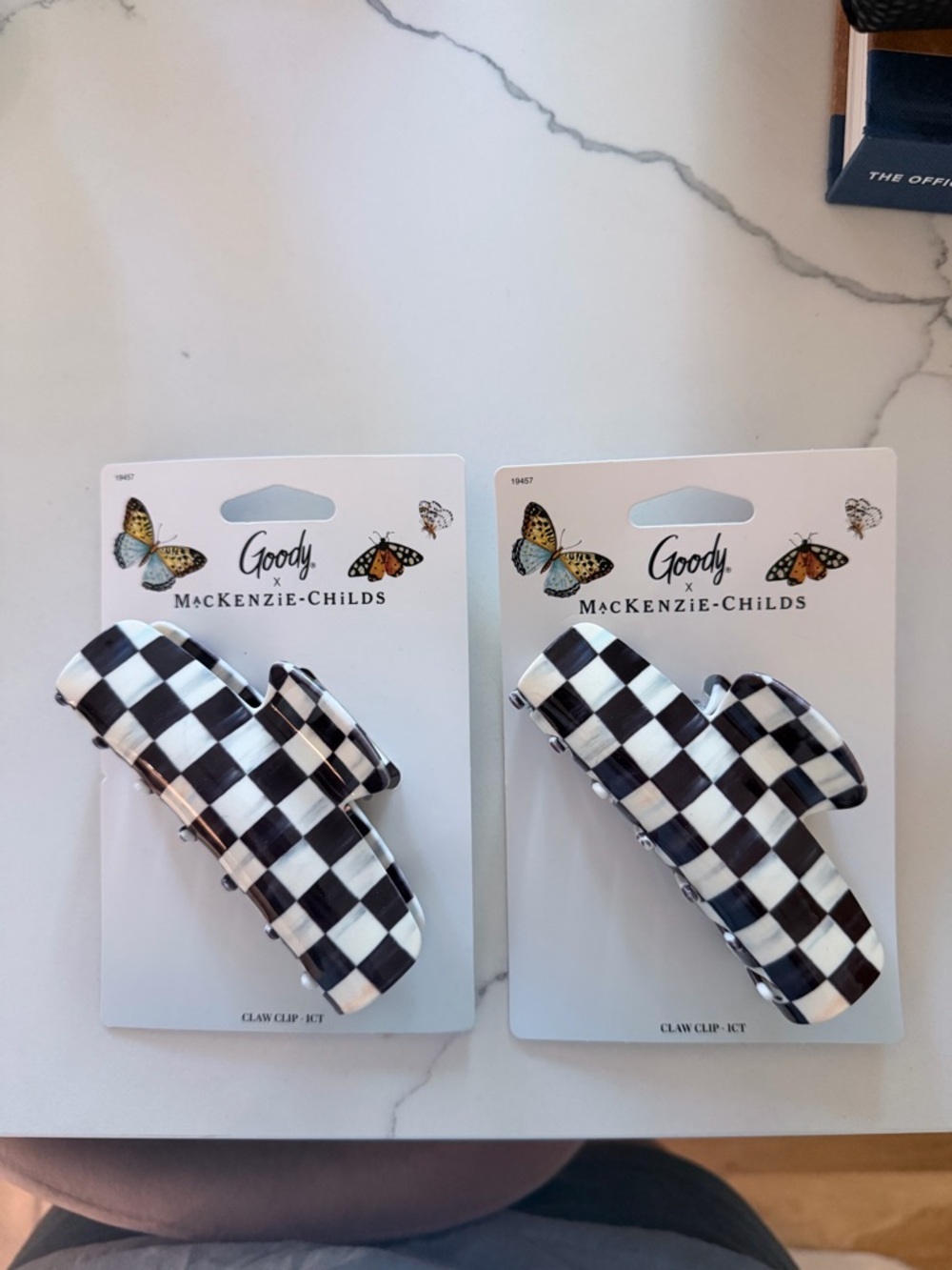 MacKenzie-Childs Black & White Checkerboard Kids Hair Claw Clip - Pair